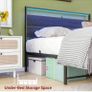 Double Bed Frame with Heaboard & LED lights,4ft6 Metal Wooden Bed Frame Double Bed with Charging Station,Mattress Base/Underbed Storage,Heavy Duty Strong Slats Support,Black Bed 135x190cm Image 3
