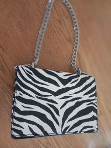 Zebra Print Shoulder Bag with Adjustable Chain Strap