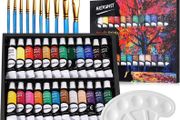 24 Rich Pigment Colors with 10 Art Brushes for Painting Canvas, Wood, Ceramic &amp; Fabric, Rich Pigments Lasting Quality for Beginners, Students &amp; Professional Artist (FREE POSTAGE)
