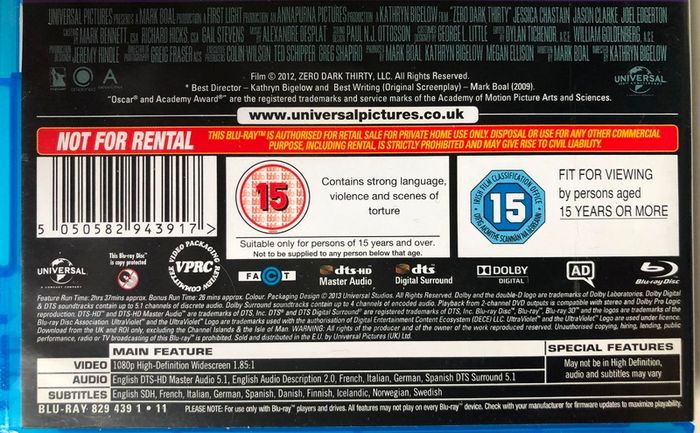 Zero Dark Thirty [2012] Jessica Chastain, Jason Clarke, Chris Pratt, Jennifer Ehle, Mark Strong, Kyle Chandler, James Gandolfini & Joel Edgerton [Blu-ray Movie]