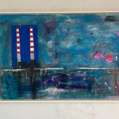 Large Original Painting Contemporary Art Poolbeg Chimneys Modern Irish abstract art Framed