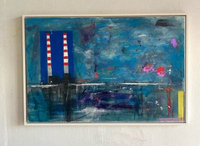 Large Original Painting Contemporary Art Poolbeg Chimneys Modern Irish abstract art Framed