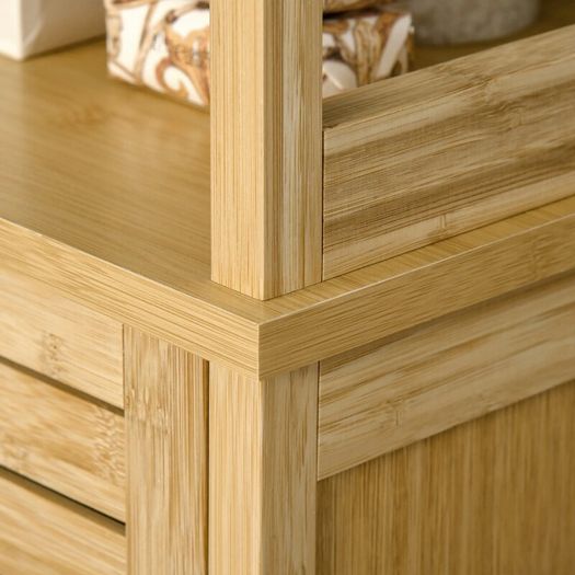 Storage Cabinet, Bamboo Floor Cabinet with 3 Shelves