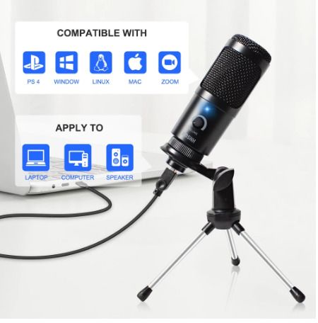 USB Microphone Condenser D80 Recording Microphone with Stand and Ring Light for PC Karaoke Streaming Podcasting for Youtube