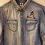 Pretty Green Embroidered Bird Vintage Denim Shirt with Pearl Effect Buttons XS Rare Image 2