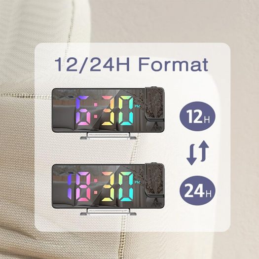 LED Projection Alarm Clocks Digital Clock for Bedroom 180 Rotatable Projector Colorful Digit Display Snooze Temperature 12/24H 4-Level Adjustable Brightness Night Mode for Home Office Decor