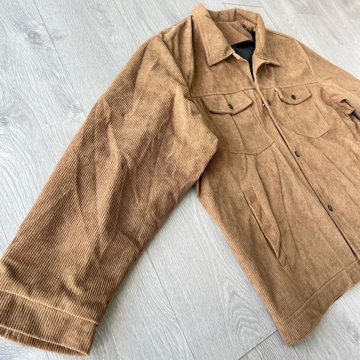 Mens 4XL Brown Corduroy Lined Trucker Jacket
