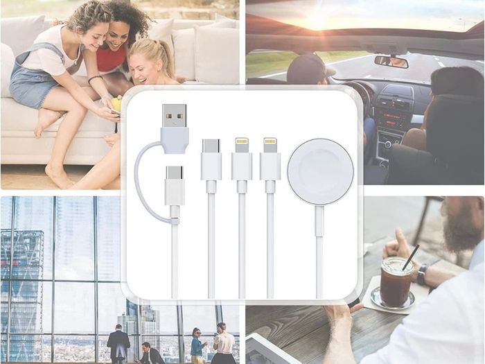 4-in-2 Apple Watch Charger Cable for Apple Watch/iPhone/Airpods, Watch Magnetic Charging Cable with iWatch Series SE/8/7/6/5/4/3/2 - Wireless Travel Watch Charger for AirPods 1/2/3/Pro&iPad Series