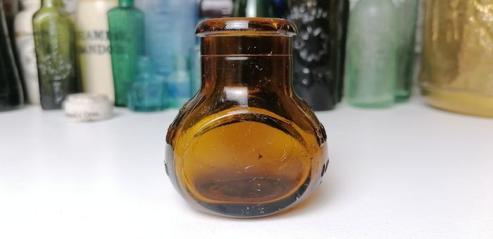 63 - Vintage 4oz Bovril Dark Brown Glass Embossed Letters Jar