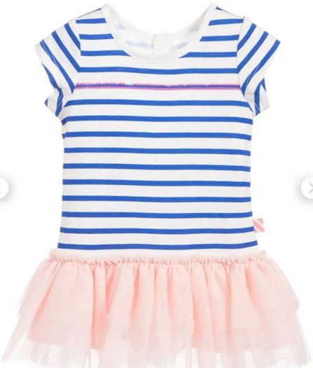 Billieblush girls white & blue striped dress with peach tulle Age 3 V.good condition