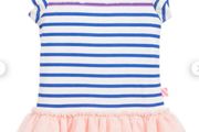 Billieblush girls white &amp; blue striped dress with peach tulle Age 3 V.good condition