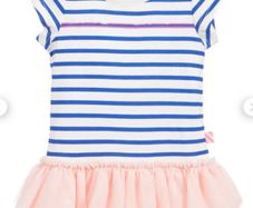 Billieblush girls white & blue striped dress with peach tulle Age 3 V.good condition