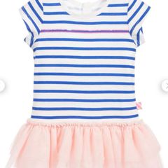Billieblush girls white & blue striped dress with peach tulle Age 3 V.good condition