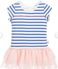 Billieblush girls white & blue striped dress with peach tulle Age 3 V.good condition