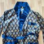 Men's blue silver gold shinny Tootal Hortex Paisley vintage smoking style dressing gown M/L Image 2