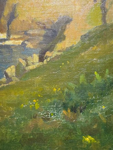 Original Oil on Canvas Painting Coastal Cliffs & Cove Seascape Unsigned Framed