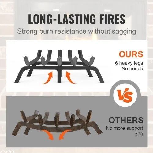 Fireplace Log Grate, 21 inch Heavy Duty Fireplace Grate with 6 Support Legs, 3/4" Solid Powder-coated Steel Bars
