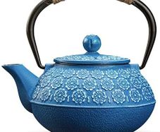 Cast Iron Teapot, 900ml Tetsubin Japanese Tea Kettle with Infuser for Loose Leaf and Tea Bags, Tea Pot Coated with Enameled Interior, Dark Blue
