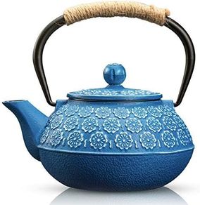 Cast Iron Teapot, 900ml Tetsubin Japanese Tea Kettle with Infuser for Loose Leaf and Tea Bags, Tea Pot Coated with Enameled Interior, Dark Blue