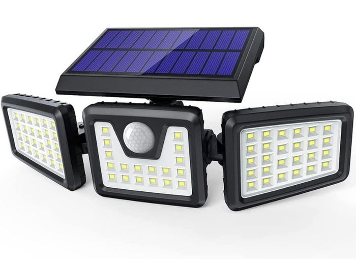 Solar Lights Outdoor 3 Heads, Claoner Upgraded 128 LED Solar Motion Sensor Security Light with 360 Degree Wide Lighting Angle, Easy to Install, IP65 Waterproof Durable Solar Powered Flood Lights for Outside (FREE POSTAGE)