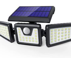 Solar Lights Outdoor 3 Heads, Claoner Upgraded 128 LED Solar Motion Sensor Security Light with 360 Degree Wide Lighting Angle, Easy to Install, IP65 Waterproof Durable Solar Powered Flood Lights for Outside (FREE POSTAGE)