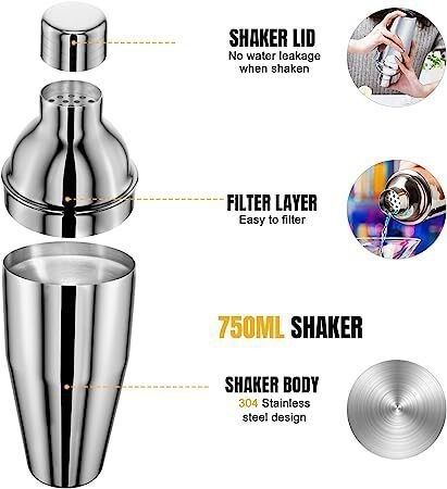 NEW SALE | New Cocktail Making Set, 17 Pieces Cocktail Shaker Set, Professional Cocktail Mixing Set, Cocktail Kit with 750ml Stainless Steel Shaker