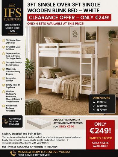 New 3ft Single Bunks To Clear Only 249 Euro