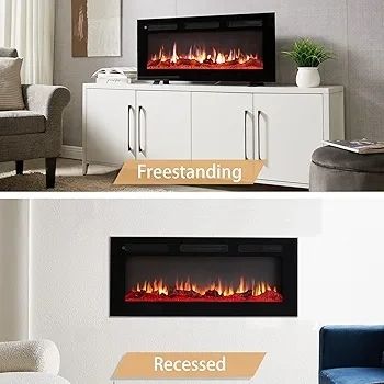 Wilton 40"/102cm Electric Fireplace, Wall Mounted, Recessed, 9 Colour Flame Effect, Media Wall Compatible, 900W - 1800W Heater, Remote Control