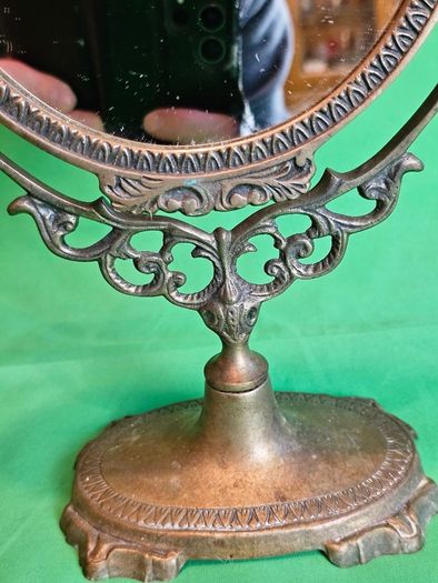 Ornate Victorian Style Brass Swivel Vanity Mirror  Antique Dressing Table Mirror