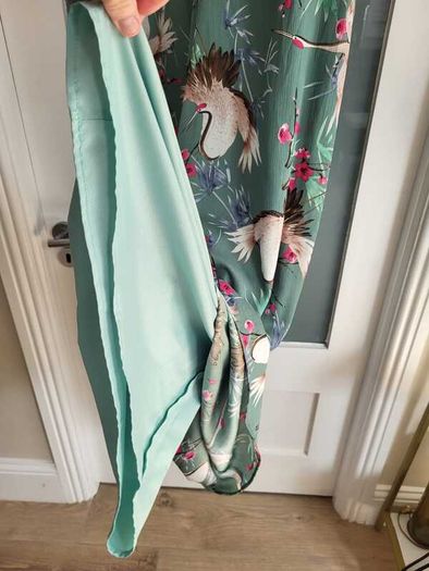 FOREVER UNIQUE green birds wide leg bardot jumpsuit Sz 12 - Rrp 249 (New)
