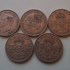 Great Britain. George VI. 5 Florins. Run of the years (1947-1951)