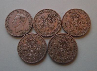 Great Britain. George VI. 5 Florins. Run of the years (1947-1951)