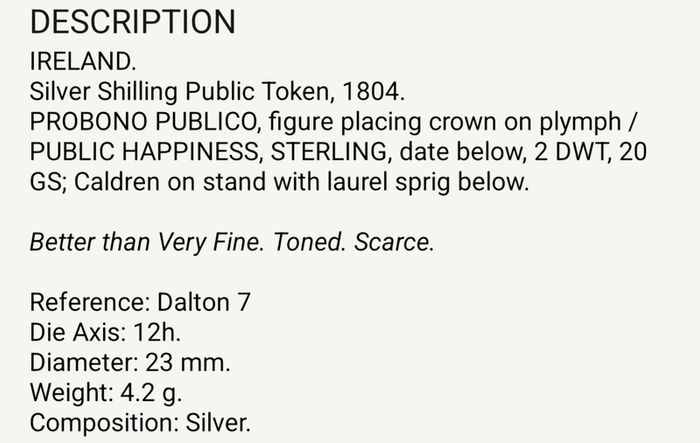Ireland 1804 Silver Shilling Public Token Beautiful Grade Scarce