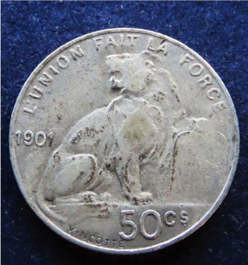 Silver coin 1901 Belgium 50 centimes | King Leopold II