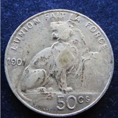 Silver coin 1901 Belgium 50 centimes | King Leopold II