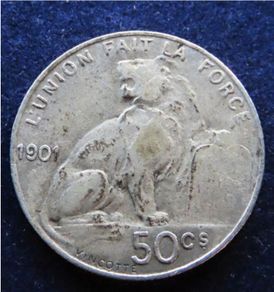 Silver coin 1901 Belgium 50 centimes | King Leopold II