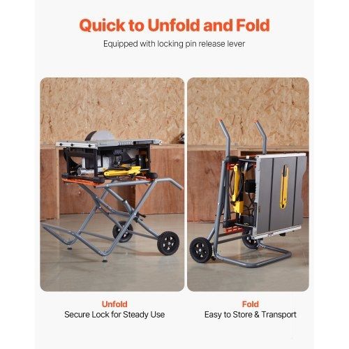 Portable Table Saw Stand, 159 kg/350 lbs Load Capacity, Rolling Foldable Table Saw Table with 203 mm/8 inches Rubber Wheels, Heavy Duty Construction