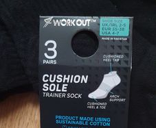 New - Size 35-38 UK shoe size 2/5 - Three Pairs of Black Cushion Sole Trainer Socks - #