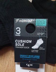 New - Size 35-38 UK shoe size 2/5 - Three Pairs of Black Cushion Sole Trainer Socks - #