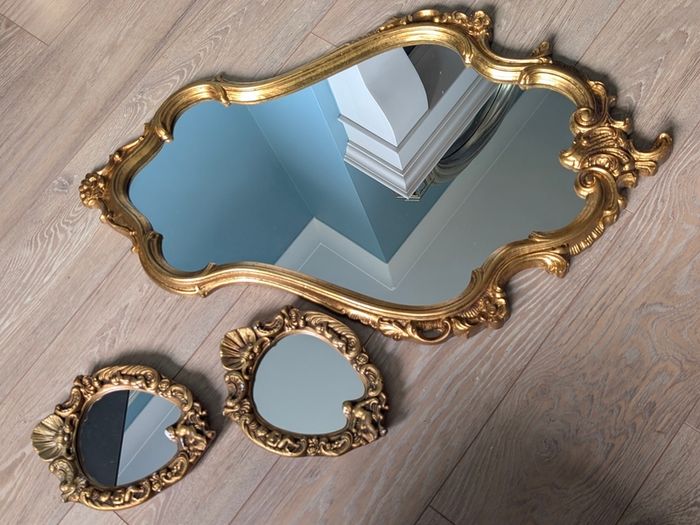 Stunning 3-Piece Vintage Gilt Mirror Set Rococo & Cherub Style