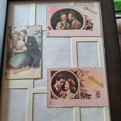 Framed selection of Vintage Romantic Postcards