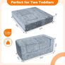 Kids Sofa Bed, Modular Toddler Chair Couch, Glow in The Dark Baby Mini Couch Lounger Fold Out, Kids Bedroom Furniture for Playroom, Grey Dinosaur Image 3
