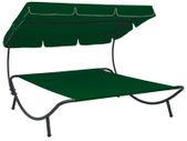 Outdoor Lounge Bed with Canopy Green