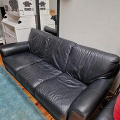 Couch 3 seater black leather
