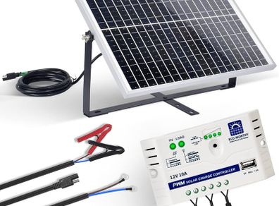 25W 12V Monocrystalline Solar Panel Kit with Solar Charge Controller: 25W Solar Panel + SAE Connection Cable +10A Controller for Boat RV 12V Deep Cycle Battery Chicken Coop Gate Opener