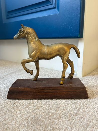 Vintage Brass Horse on a Wooden Base