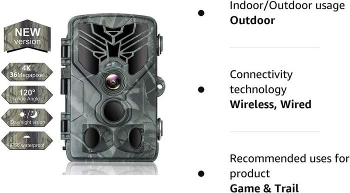 Wildlife Camera 36MP 4K Trail Camera with 940nm Night Vision 0.3s Motion Activated 120 Detecting Range IP66 Waterproof Design for Garden Camera Trap and Outdoor Nature Wildlife Scouting