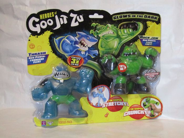 Heroes of Goo Jit Zu 2 Pack of Glow in The Dark Action Figures Battle Pack Thrash Vs Rock Figure Brand New Sealed Rare Hard To Find