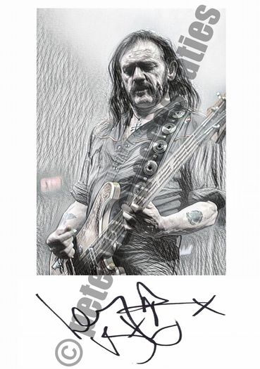 Lemmy Kilmister Motorhead Art Print Sketch with Replica Autograph