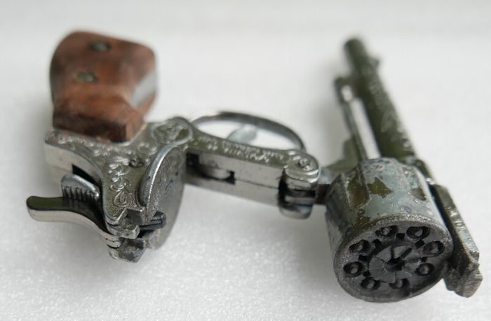 Vintage 60s Metal Cap Gun Firecracker Pistol, Wooden Handle